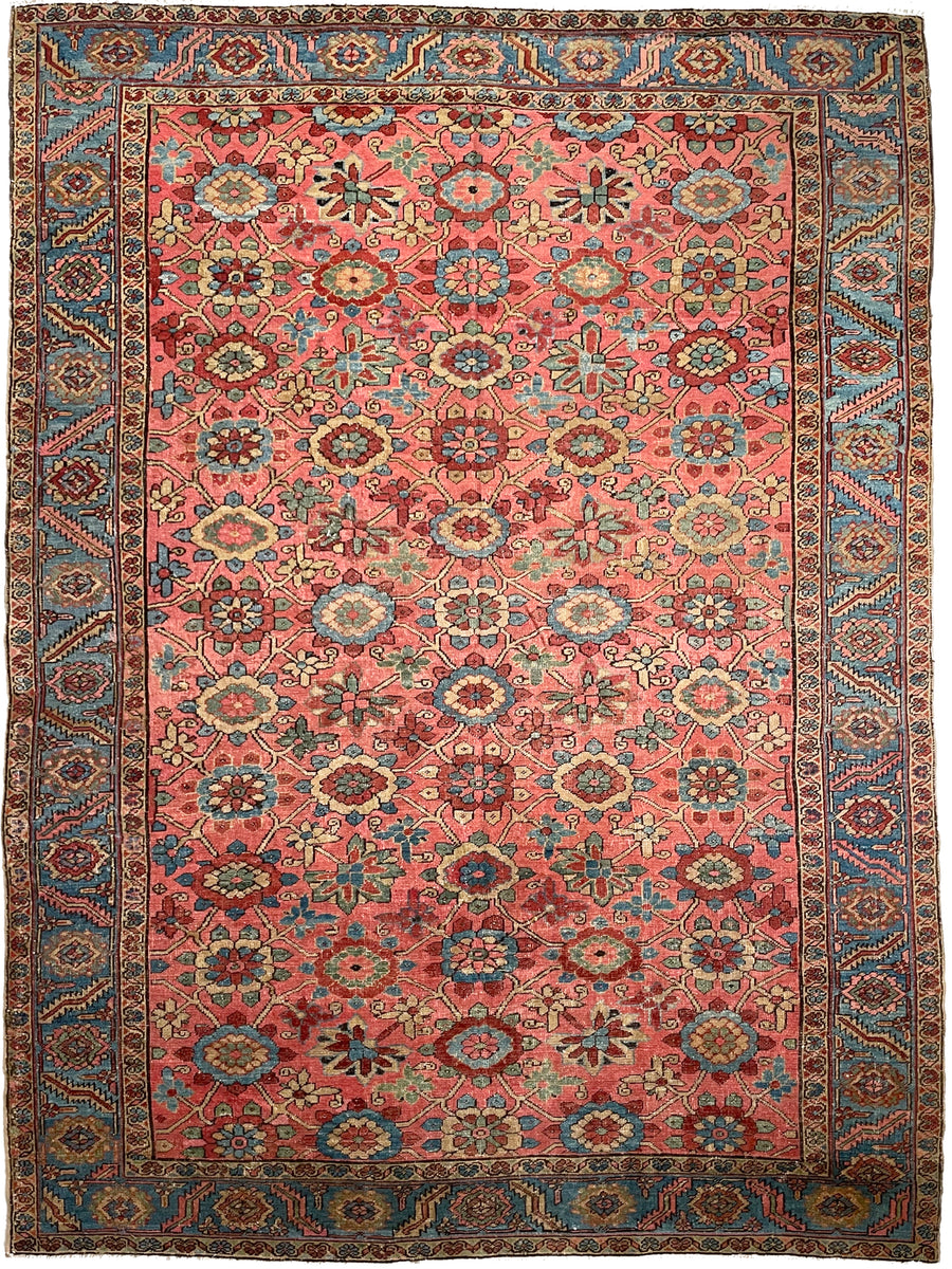 Antique Persian Carpet 7x11 Rare Blue Persian Rug, Mina-khani