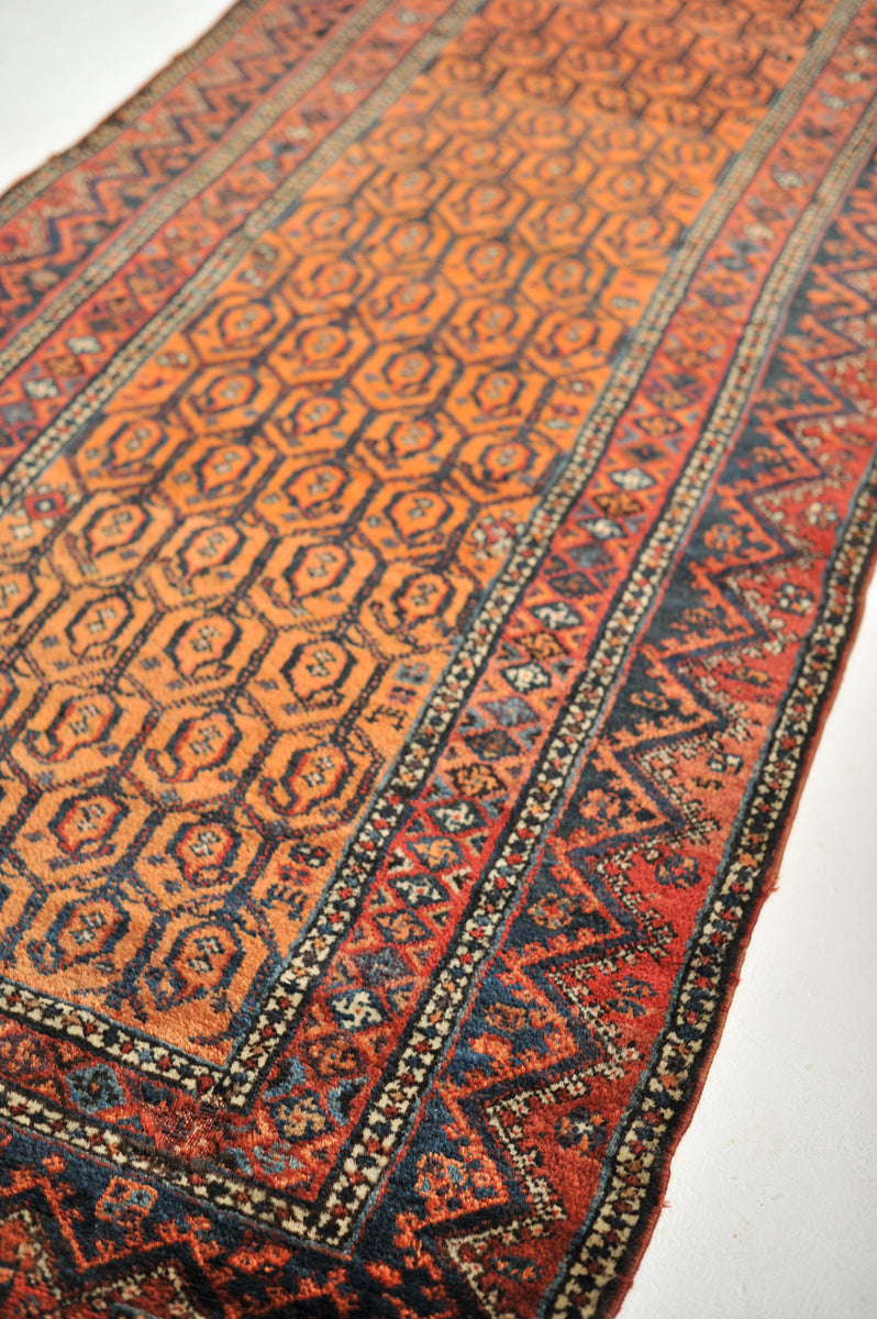 Vintage Rug | Plush Wool Apricot Boteh Design Vintage Runner | 4 x