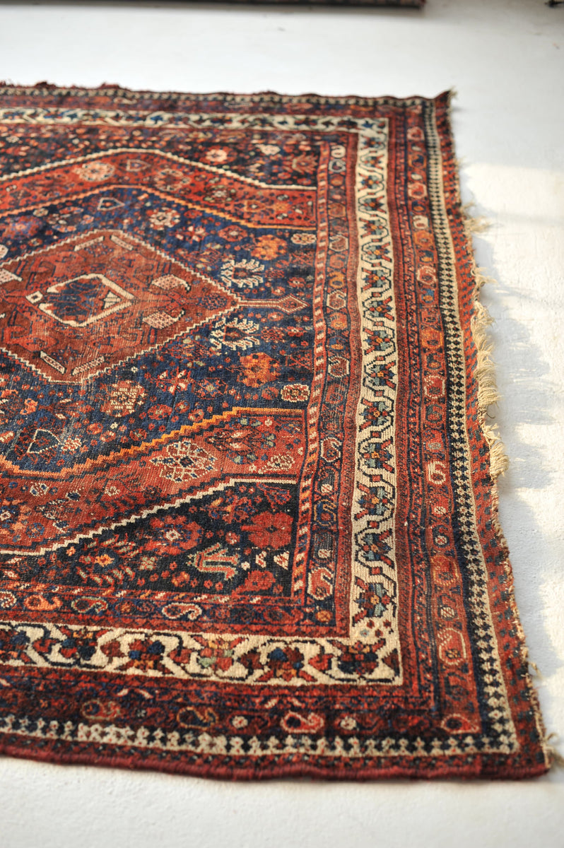 BEAUTIFUL Vintage Rug | Copper, Clay, Navy with Deep Emerald Blue