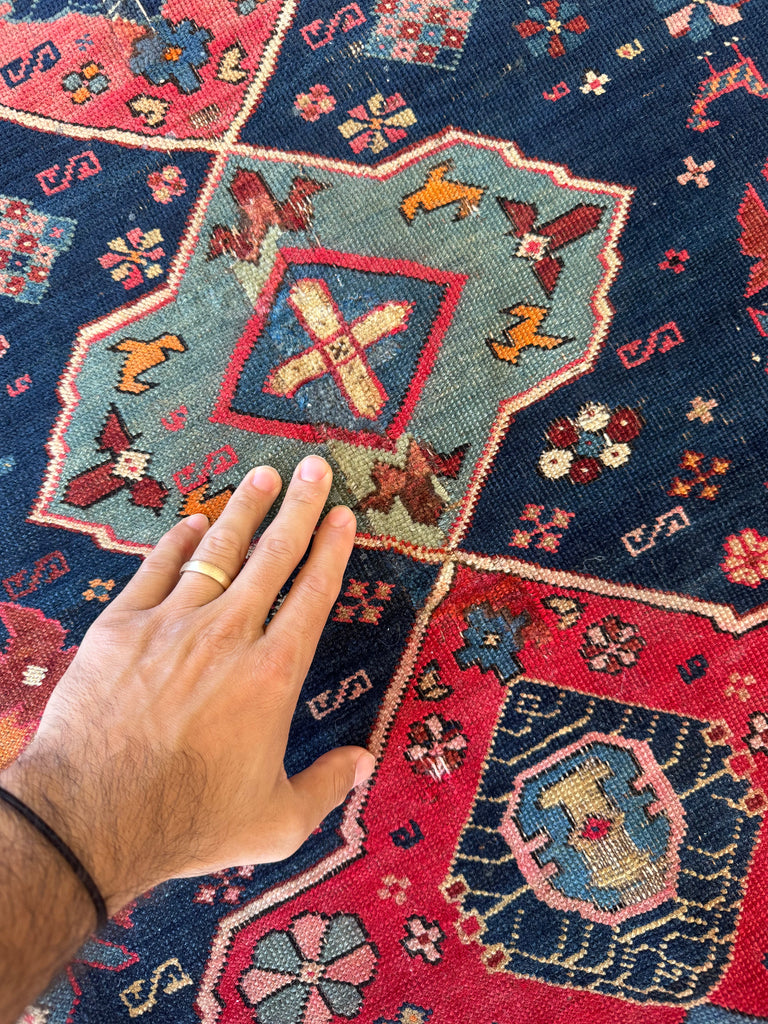 SOLD | OUTSTANDING Caucasian Kuba Rug | Watermelon, Seafoam, Tangerine, Rose, Amber, Indigo | 4.4 x 6