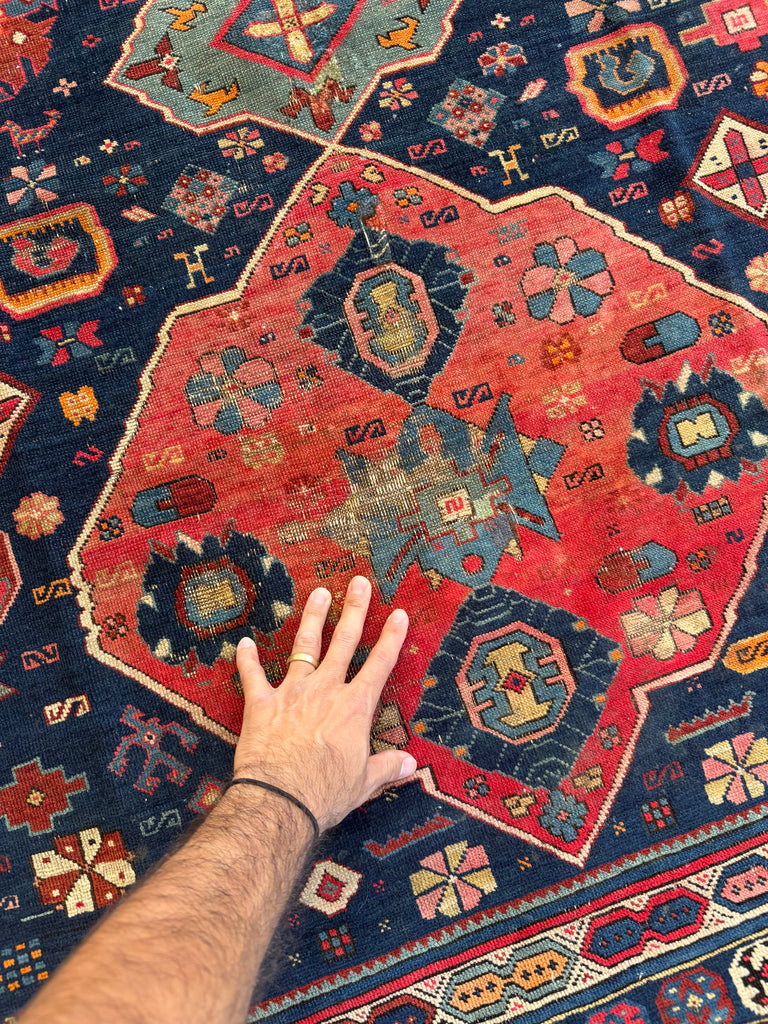 SOLD | OUTSTANDING Caucasian Kuba Rug | Watermelon, Seafoam, Tangerine, Rose, Amber, Indigo | 4.4 x 6