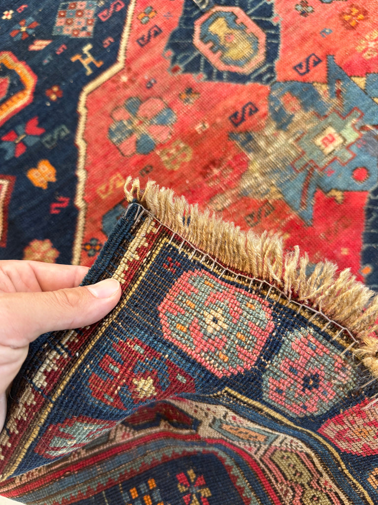 SOLD | OUTSTANDING Caucasian Kuba Rug | Watermelon, Seafoam, Tangerine, Rose, Amber, Indigo | 4.4 x 6