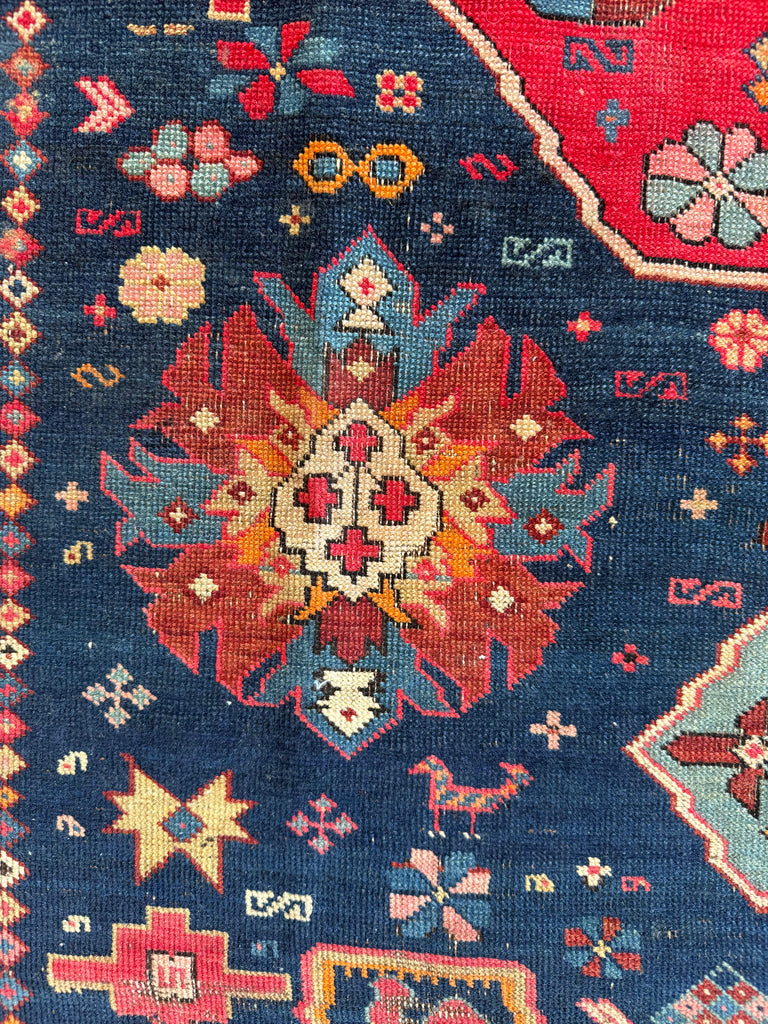 SOLD | OUTSTANDING Caucasian Kuba Rug | Watermelon, Seafoam, Tangerine, Rose, Amber, Indigo | 4.4 x 6