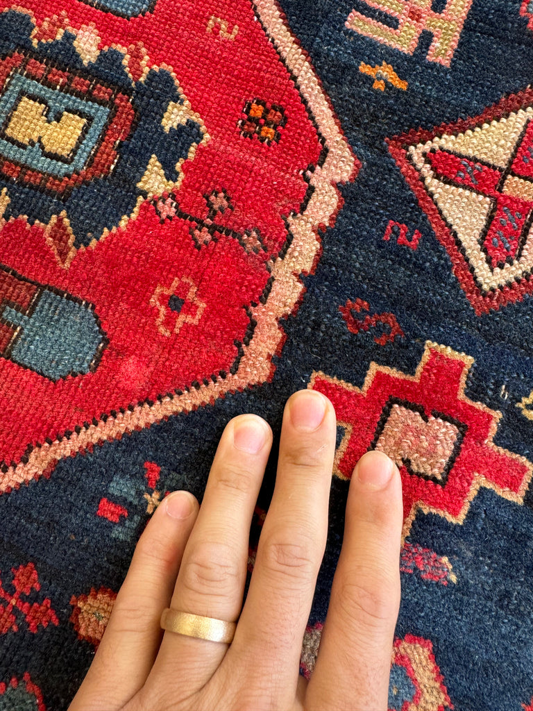 SOLD | OUTSTANDING Caucasian Kuba Rug | Watermelon, Seafoam, Tangerine, Rose, Amber, Indigo | 4.4 x 6