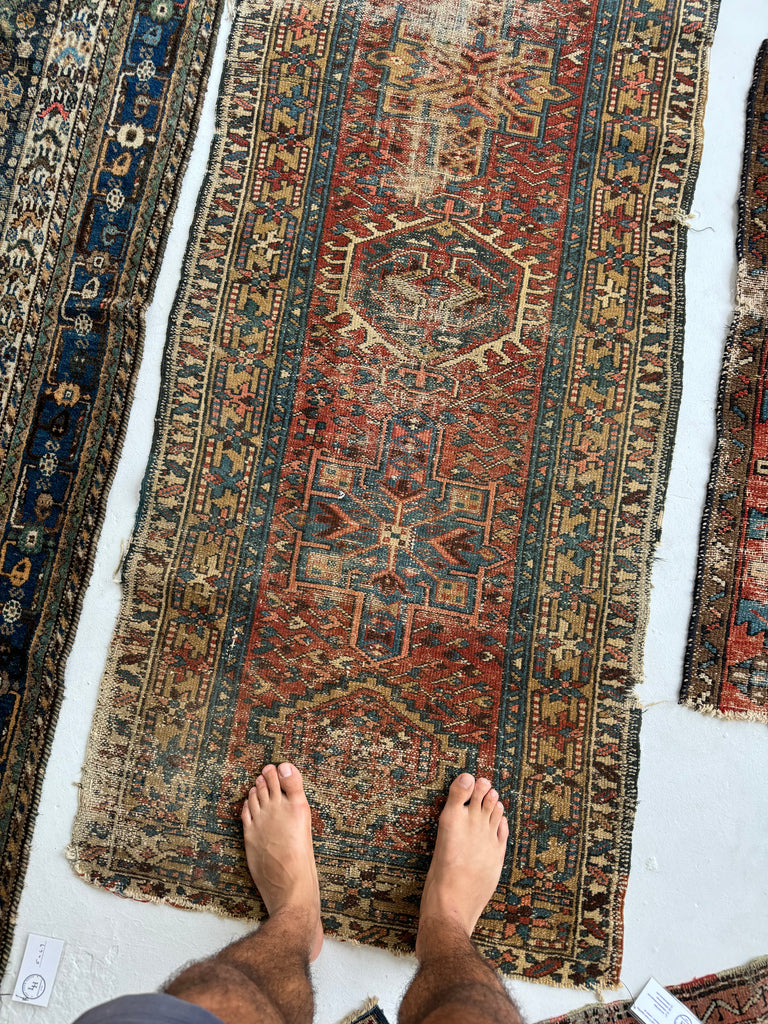 WONDERFUL Character-Rich Vintage Persian Karaja Runner | Earthy Rust & Unique Camel Border | 2.9 x 10.2