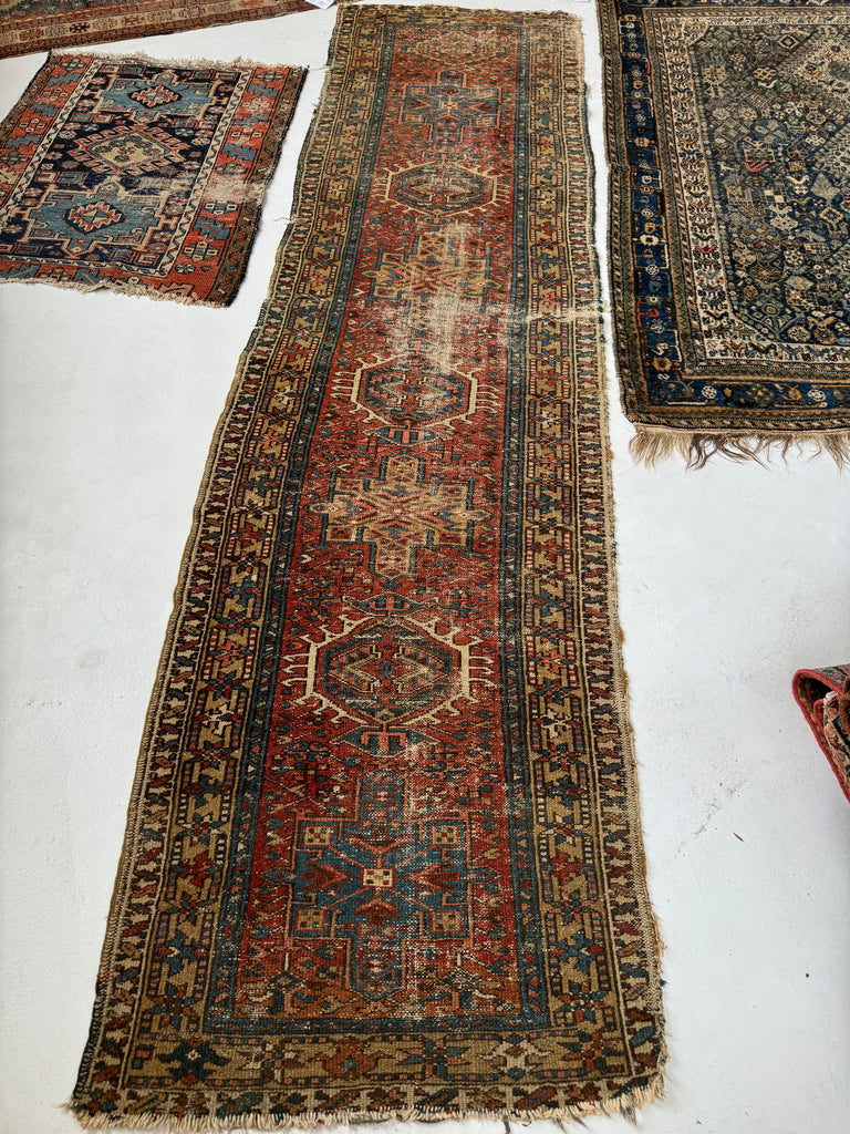 WONDERFUL Character-Rich Vintage Persian Karaja Runner | Earthy Rust & Unique Camel Border | 2.9 x 10.2