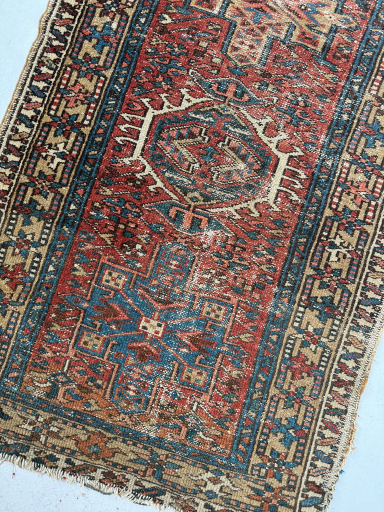 WONDERFUL Character-Rich Vintage Persian Karaja Runner | Earthy Rust & Unique Camel Border | 2.9 x 10.2