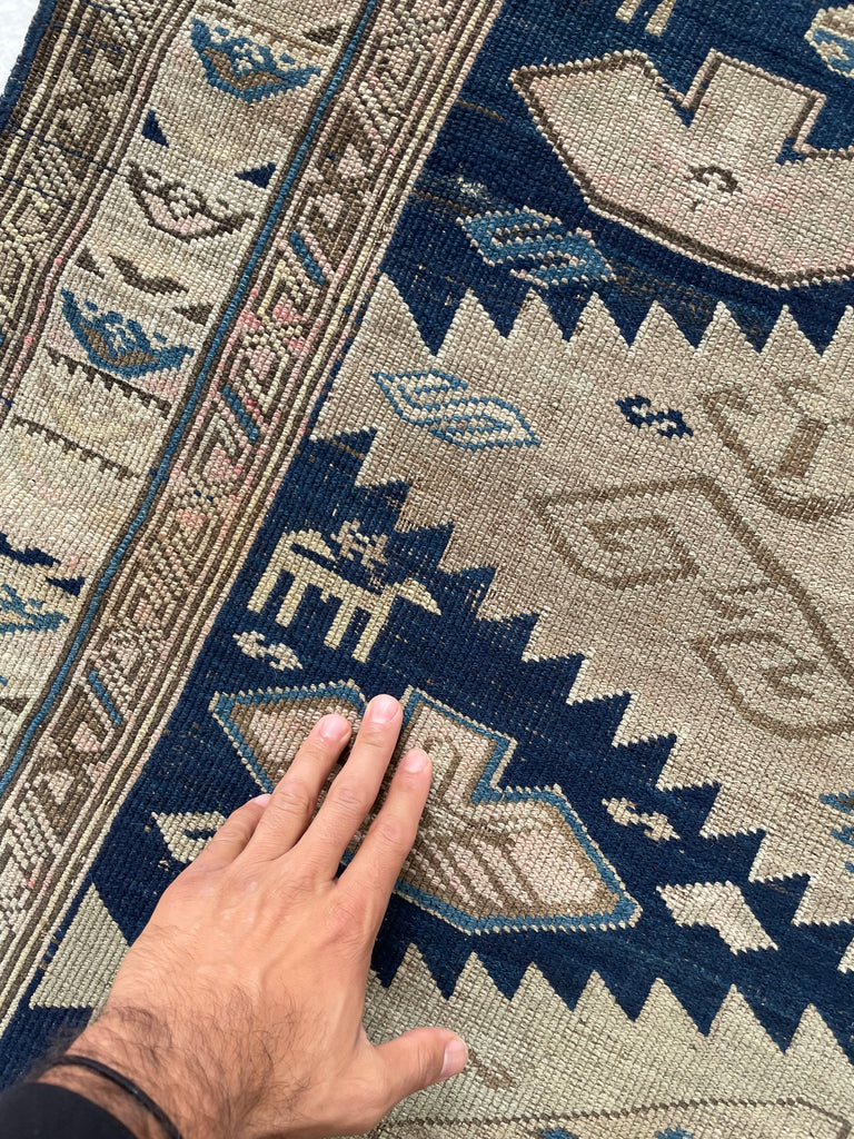 SOLD | HORSEBACK RIDING Collector's Antique Caucasian Kuba Rug | Pale Sage Green, Celadon, Muted Pink, Blues, etc | 4.2 x 5.6