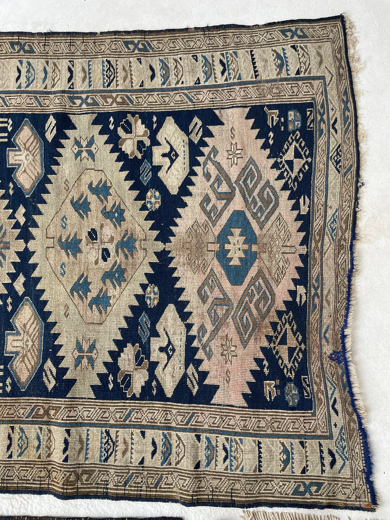 SOLD | HORSEBACK RIDING Collector's Antique Caucasian Kuba Rug | Pale Sage Green, Celadon, Muted Pink, Blues, etc | 4.2 x 5.6