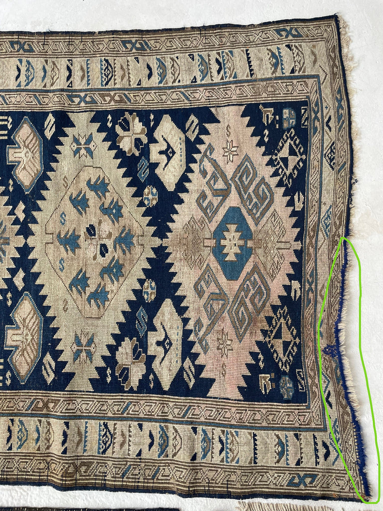 SOLD | HORSEBACK RIDING Collector's Antique Caucasian Kuba Rug | Pale Sage Green, Celadon, Muted Pink, Blues, etc | 4.2 x 5.6