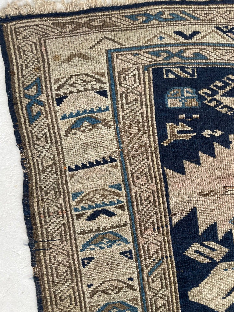 SOLD | HORSEBACK RIDING Collector's Antique Caucasian Kuba Rug | Pale Sage Green, Celadon, Muted Pink, Blues, etc | 4.2 x 5.6