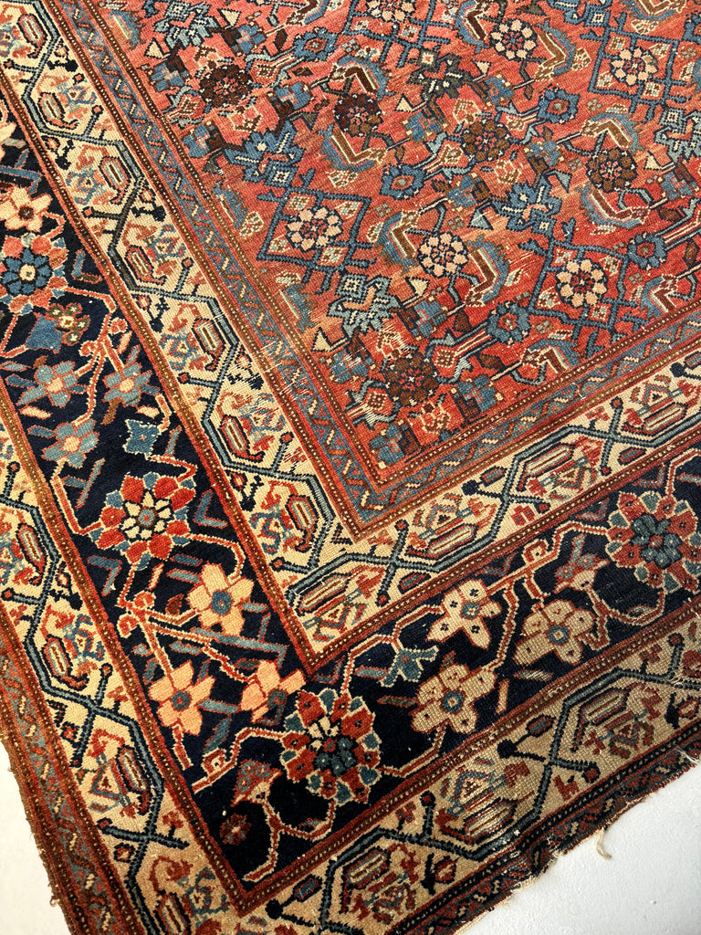 RESERVED FOR PHOTOSHOOT*** ENORMOUS PALACE SIZE Antique Persian Carpet | All-Over Water Garden in Variations of Rusty Clay, Crisp Blue & Teal, Walnut, Espresso Beige | 11 x 15