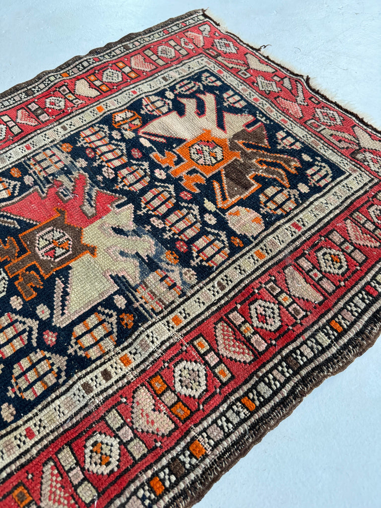 SOLD | RARE SIZE Short Narrow Runner with Serrated Palmettes & Botehs | Antique Caucasian Tribal runner | ~ 2.2 x 5.3