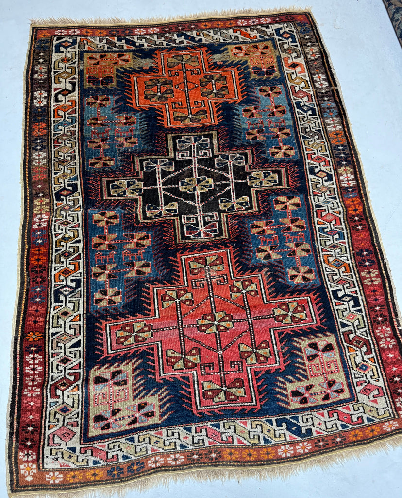 DYNAMITE Fine Antique Caucasian Tribal Rug | Infinitely Gorgeous Interlocking Medallion Motifs | 3.6 x 5