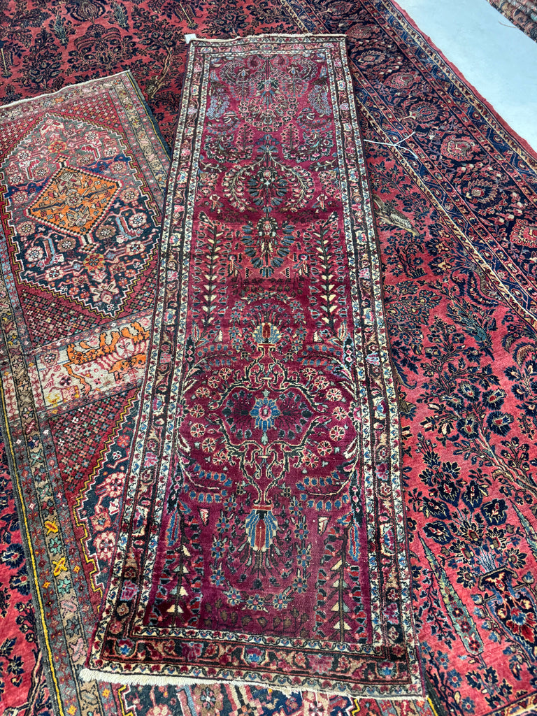 PAINTED PERSIAN PLUM Antique Sarouk Runner | Amazing size, Gorgeous Marbling Hues | 2.8 x 9