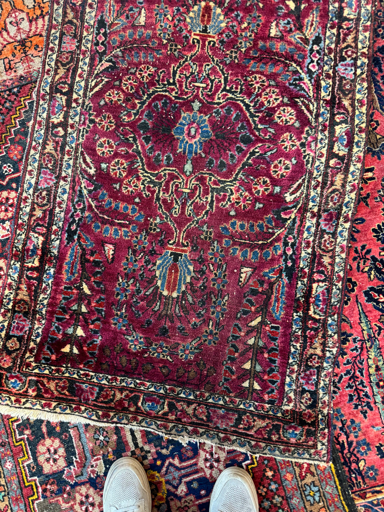 PAINTED PERSIAN PLUM Antique Sarouk Runner | Amazing size, Gorgeous Marbling Hues | 2.8 x 9