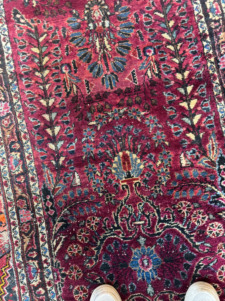 PAINTED PERSIAN PLUM Antique Sarouk Runner | Amazing size, Gorgeous Marbling Hues | 2.8 x 9