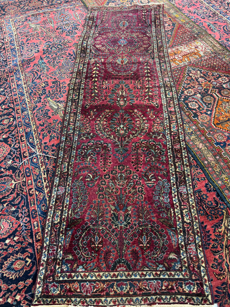 PAINTED PERSIAN PLUM Antique Sarouk Runner | Amazing size, Gorgeous Marbling Hues | 2.8 x 9