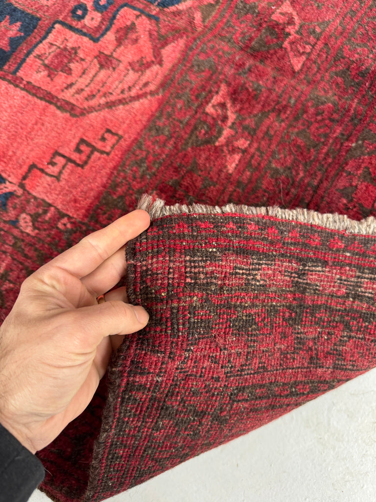 Coming Soon...PLUSH Vintage Tribal Carpet | Bold Elephant Foot Pattern in Rich Reds & Watermelon Abrash | 7.2 x 9