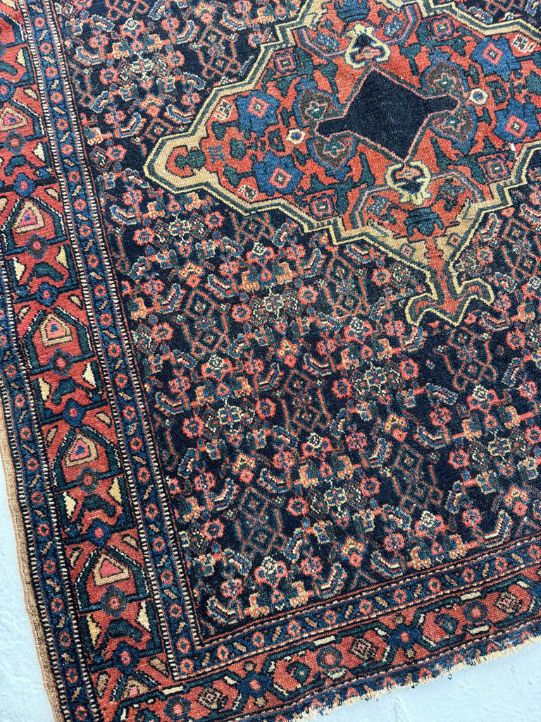 OLD WORLD Antique Persian Senneh | Iconic, Timeless, Beautifully Deep | 3.7 x 4.5