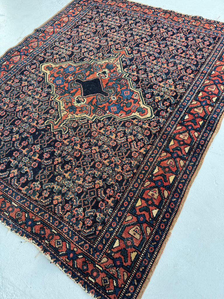 OLD WORLD Antique Persian Senneh | Iconic, Timeless, Beautifully Deep | 3.7 x 4.5