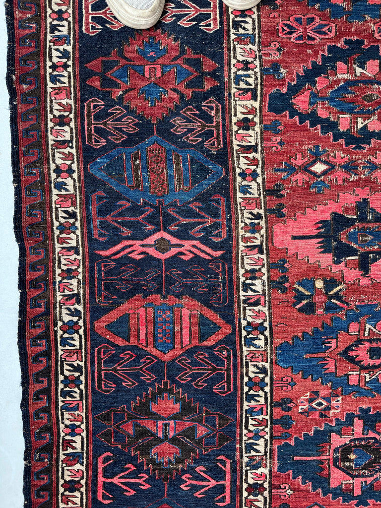 GORGEOUS Antique Tribal Sumak / Sumac / Soumak Carpet | Navy Rust & Coral Stunning Textile | ~ 10.5 x 14