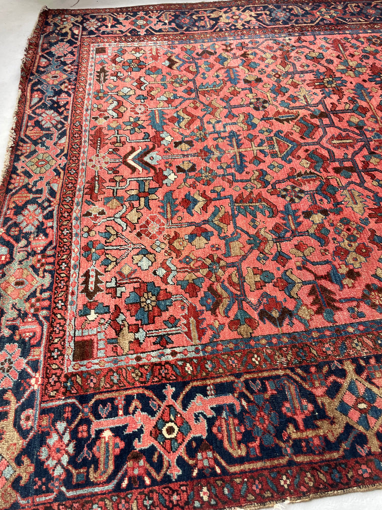 RESERVED FOR B*** UNREAL Blooming Jungle Coral Reef Antique Persian Heriz Carpet | Unmatched Dyes in Rare All-Over Design | 8.9 x 11.9