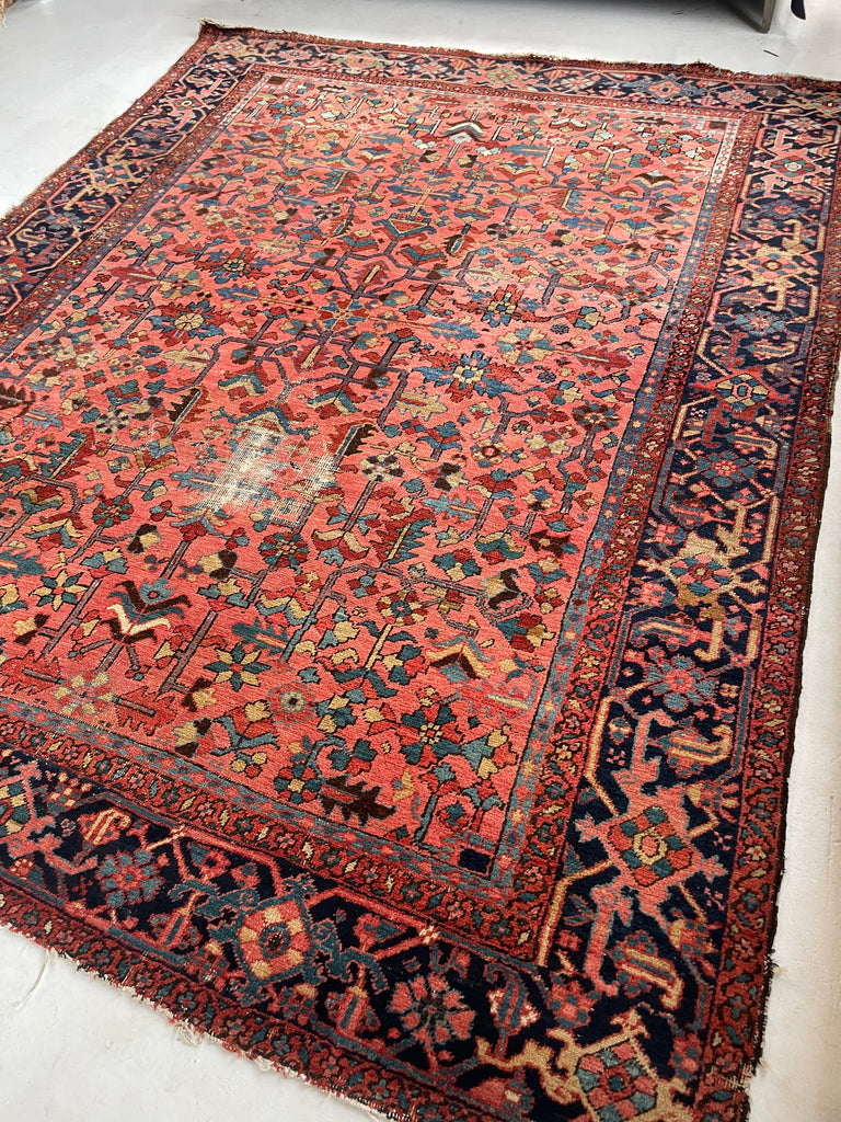 RESERVED FOR B*** UNREAL Blooming Jungle Coral Reef Antique Persian Heriz Carpet | Unmatched Dyes in Rare All-Over Design | 8.9 x 11.9