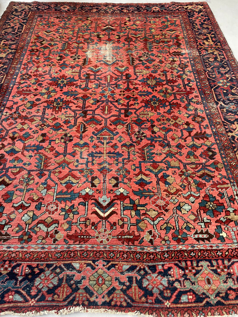 RESERVED FOR B*** UNREAL Blooming Jungle Coral Reef Antique Persian Heriz Carpet | Unmatched Dyes in Rare All-Over Design | 8.9 x 11.9