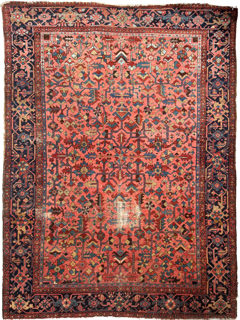 RESERVED FOR B*** UNREAL Blooming Jungle Coral Reef Antique Persian Heriz Carpet | Unmatched Dyes in Rare All-Over Design | 8.9 x 11.9