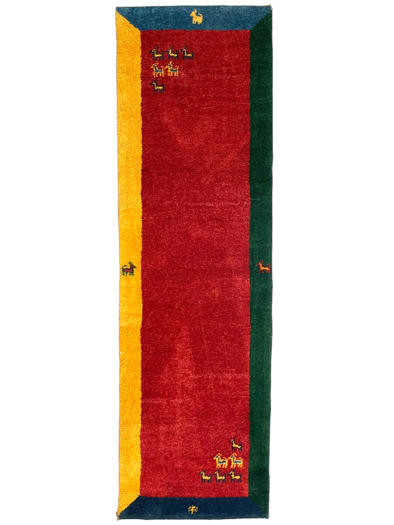 CHARMING Minimal Vintage Gabbeh Runner | Primary Colors with Thick Plush Pile | 2.5 x 8