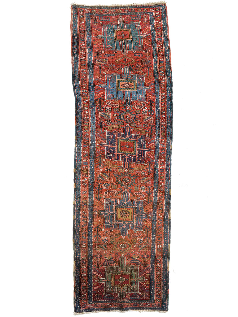 FABULOUS Antique Heriz Tribal Runner in Sunset Hues | Ombre Rust, Clay, Green, Blues | ~ 3 x 10