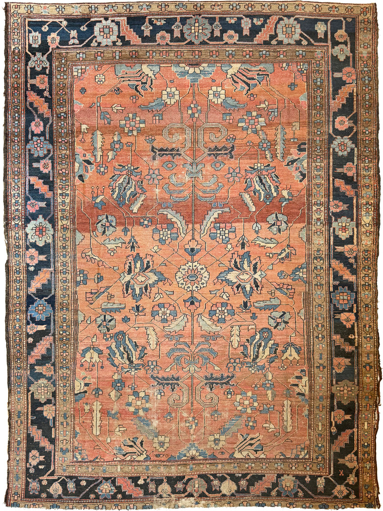 Coming Soon... THE TERRACOTTA UNICORN | Antique Karaja Carpet in Shifting Clays, Ice-Blue, Slate, Almond, Camel in RARE Design | 9.2 x 12.6