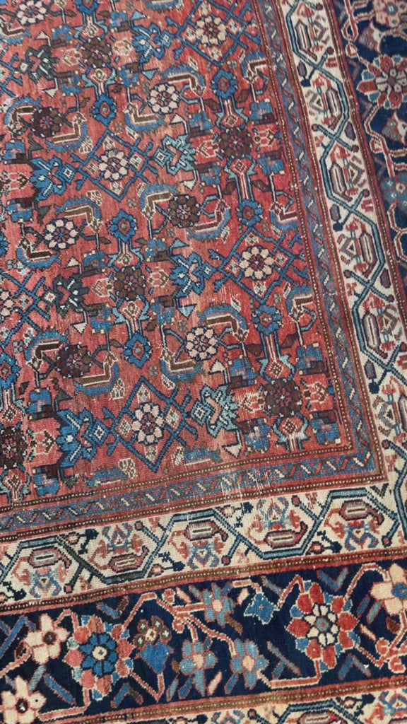 RESERVED FOR PHOTOSHOOT*** ENORMOUS PALACE SIZE Antique Persian Carpet | All-Over Water Garden in Variations of Rusty Clay, Crisp Blue & Teal, Walnut, Espresso Beige | 11 x 15