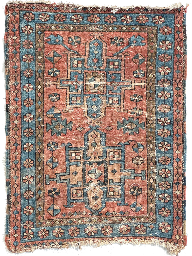 Charming Antique Persian Karaja in Terracotta & Lake Blue - Insanely Good | 2.9 x 3.11