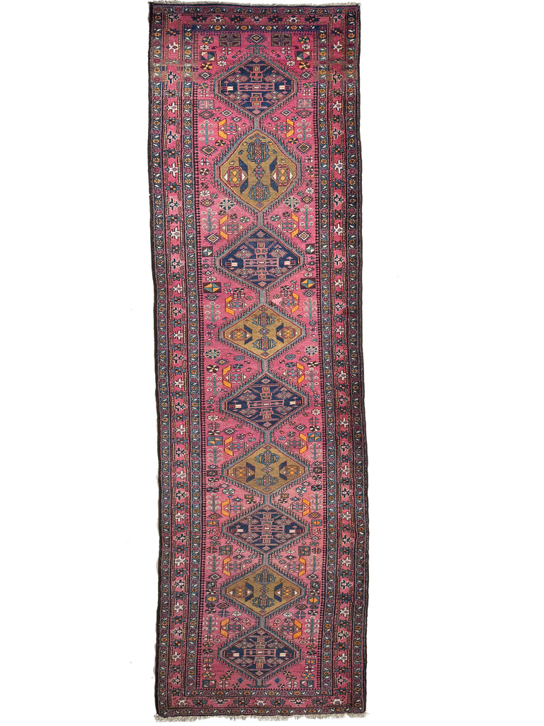 WHOA - Sensational Antique Heriz Runner in Pink, Peacock Teal, Cantaloup, & Dirty Olive | ~ 3.3 x 14